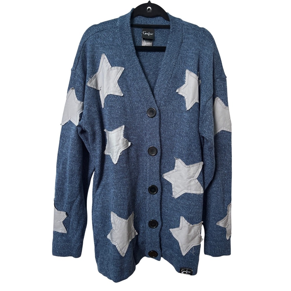 Coraline 15th Anniversary Hot Topic Star Patch Cardigan Blue Marl Large